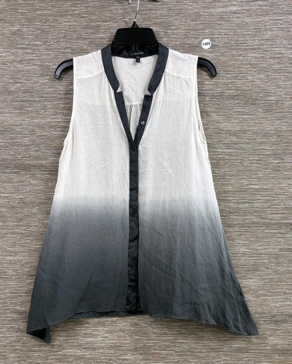 Eileen Fisher 100% Silk Ombre Tunic Top Womens Size PS Button Front Sleeveless